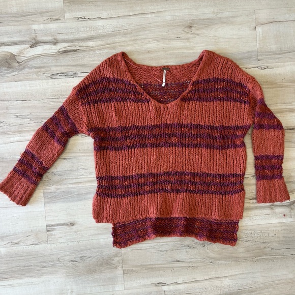 Free people orange purple stripe chunky sweater small - Picture 1 of 2